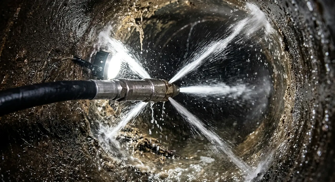High-pressure hydro jetting nozzle cleaning sewer pipe for Sewer Cleanout in Gates